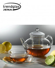 Set of glass cup with saucer Opus - 6 pieces
