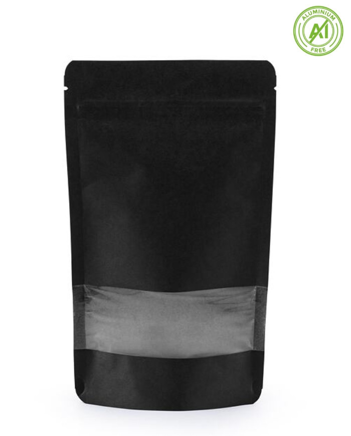 Doypack ZIP čierny kraft papier s okienkom bez Al