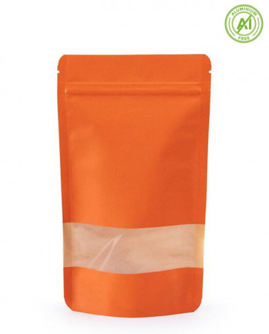 Doypack ZIP orange kraft paper with window